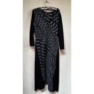 Entrata Womens Patchwork Black/Gray Textured V-Neck A-Line Midi Dress Large